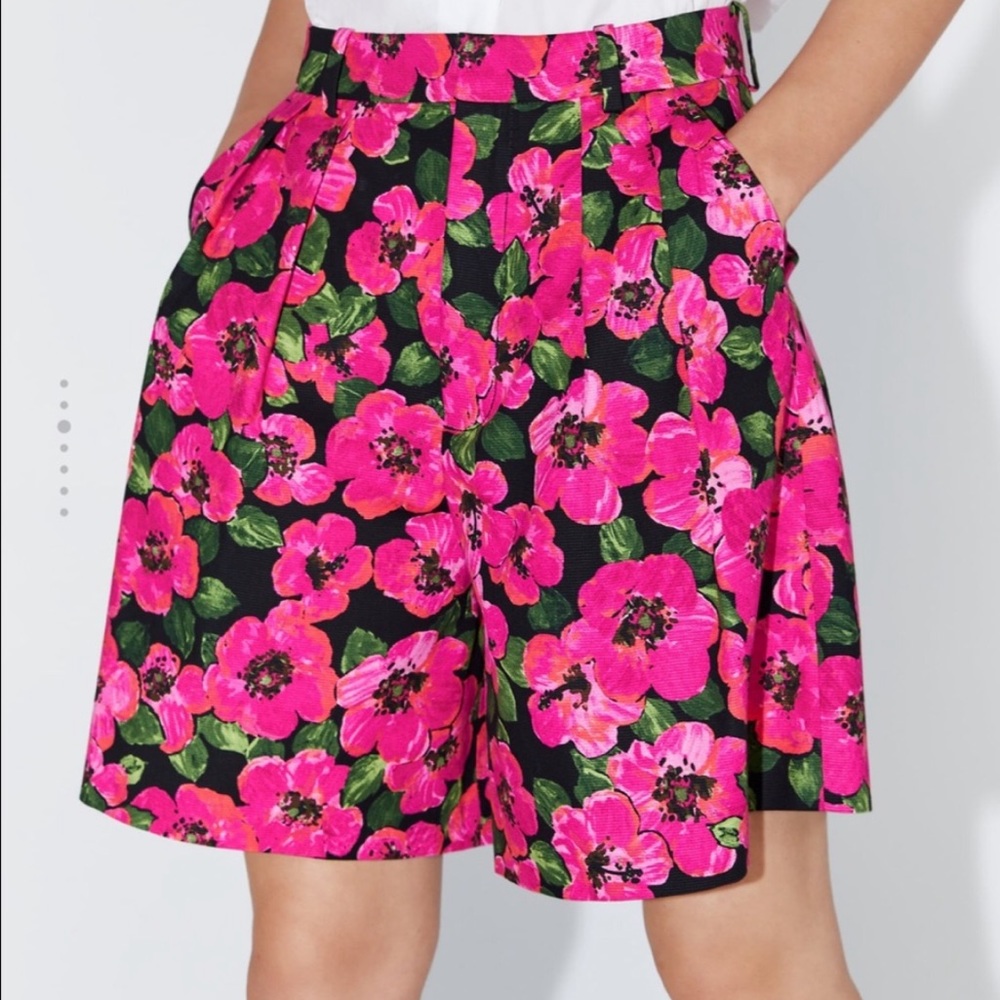 SOLD Zara Pink Floral High Waisted Bermuda Shorts - Picture 1 of 9